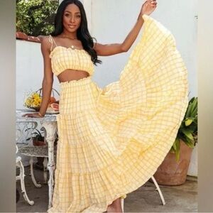 VICI collection buttercup gingham crop top and skirt set